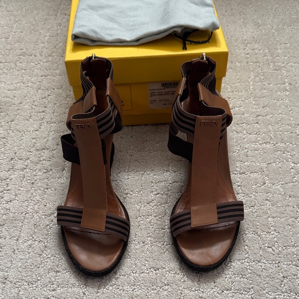 Fendi Tan and Brown Strappy Sandals